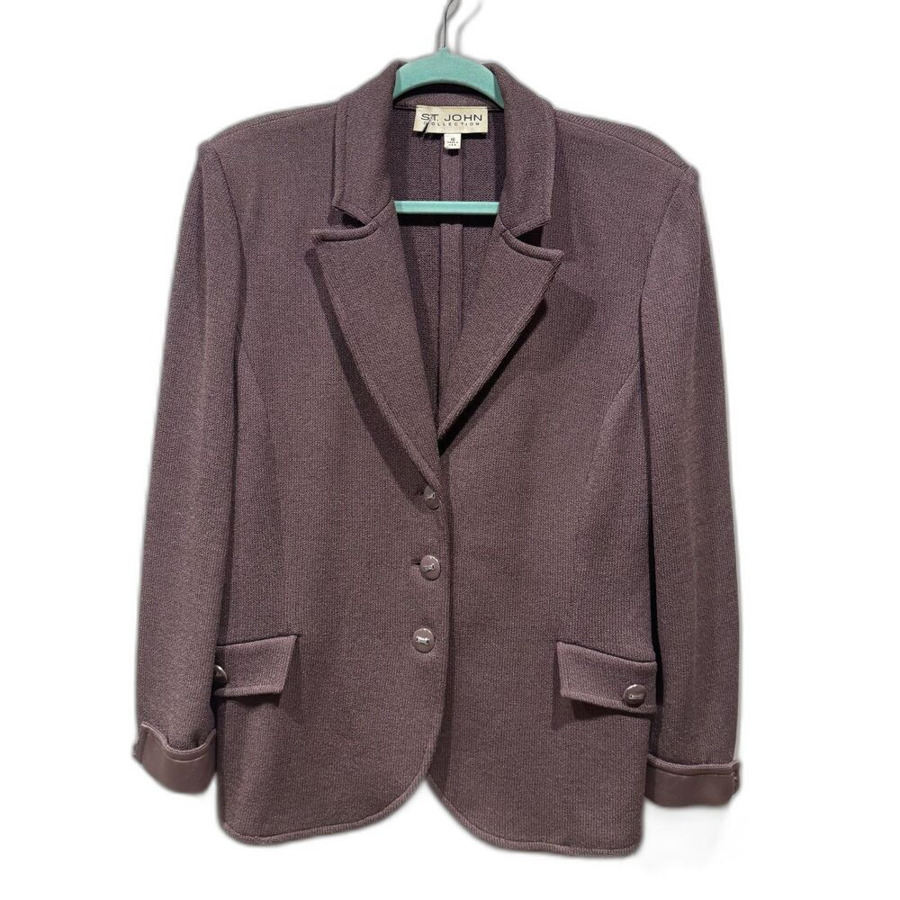 St. John Collection Knit Blazer Deep Purple Notch Lapel 3-Button Women sz 10